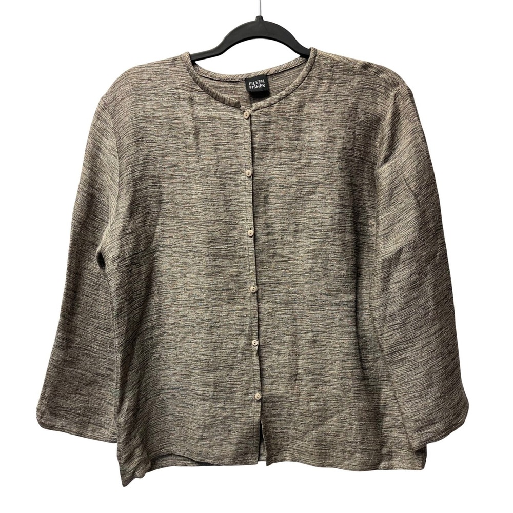 Eileen Fisher Cardigan Jacket Med Linen Cotton Marled Earthy Office Transitional